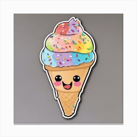 A Cute Rainbow Ice Cream Cone With Sprinkles And A Smiling Face Sticker Canvas Print