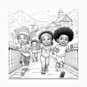 Children Running On A Bridge Canvas Print