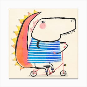 Dinosaur With Striped Shirt On A Bicycle Square Canvas Print