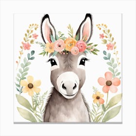 Floral Baby Donkey Nursery Illustration (16) Canvas Print