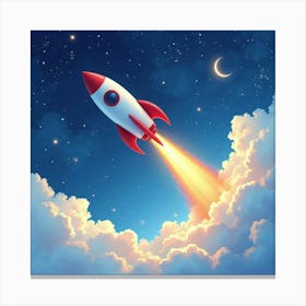 Rocket Soaring Through A Watercolor Radiant Stardust Cloud 1 Canvas Print