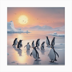 Penguins On Ice Canvas Print