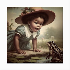 Little Girl With Frog Canvas Print