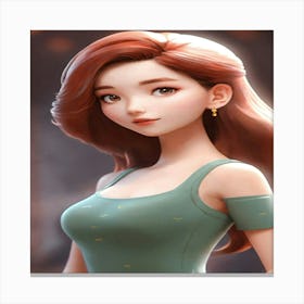 Girl In A Green Dress Canvas Print