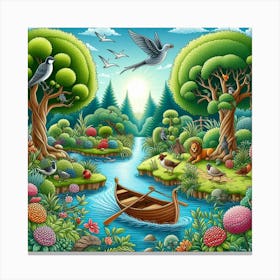 Illustration Of A Boat In The Forest Canvas Print