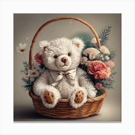 Teddy Bear In A Basket 1 Canvas Print