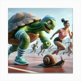 Turtle Running On A Track Canvas Print
