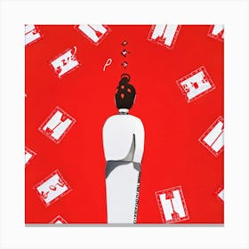 Abstract Illustration Of A Human Figure Pondering In A Sea Of White With Vivid Red Caution Signs Ch (5) Canvas Print