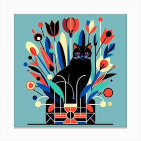 Black Cat In Flowers Canvas Print