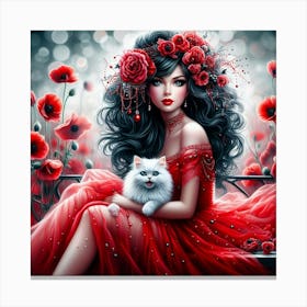 Poppy Girl With Cat Canvas Print