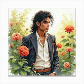 Watercolor Image Of Michael Jackson In A Peaceful Garden 1 Canvas Print