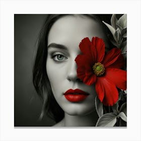 Portrait Of A Woman With Red Flower Canvas Print