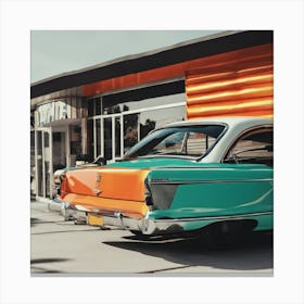 Old Car In Front Of A Diner Canvas Print