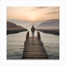 Man Standing On A Bridge At Sunset Canvas Print