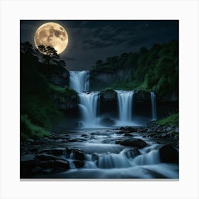 Full Moon Over Waterfall 1 Canvas Print