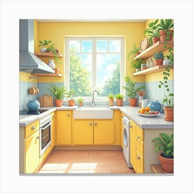 Sunny Kitchen In Watercolor, Fresh, Uplifting Colors 1 Canvas Print