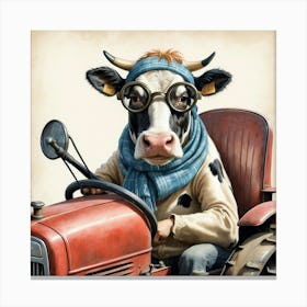 Cow Driving Tractor Canvas Print