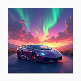 Watercolor Lamborghini Gallardo Under A Colorful Aurora Sky 1 1 Canvas Print