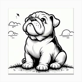 Line Art bulldog dog Canvas Print