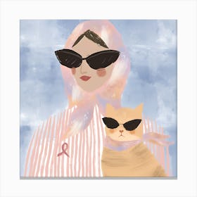 Woman With Cat Canvas Print