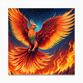 Flames of Rebirth: Phoenix's Fiery Wonderland Canvas Print
