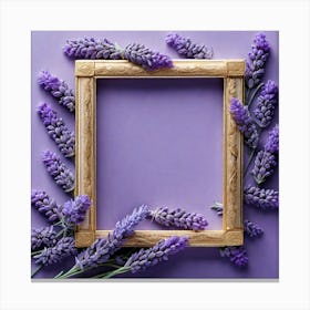 Lavender Flower Frame On Purple Background Canvas Print