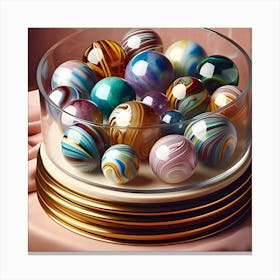 Beautiful Different Colored Pattern Marbles In A Transparent Jar On A Pedestal 5 Canvas Print