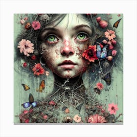 Little Girl With Butterflies Canvas Print