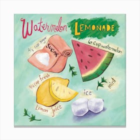 Watermelon Lemonade Recipe Square Canvas Print