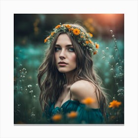 Beautiful Girl In A Field of flowers Canvas Print