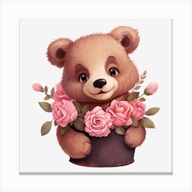 Teddy Bear With Roses 15 Canvas Print