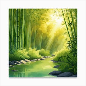 A Stream In A Bamboo Forest At Sun Rise Square Composition 164 Canvas Print