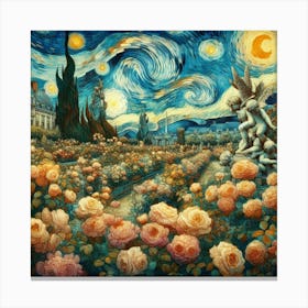 Roses And Starry Night Canvas Print