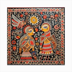 'Two Birds' Madhubani Painting Indian Traditional Style Canvas Print