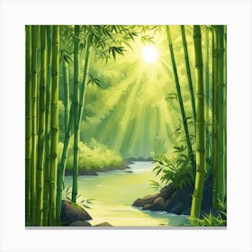 A Stream In A Bamboo Forest At Sun Rise Square Composition 125 Canvas Print