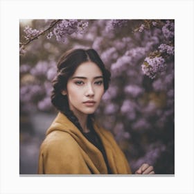 Asian Woman In A Yellow Coat Canvas Print