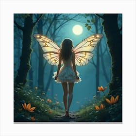 Fairy Queen With Glowing Wings In A Moonlit Forest 1 Canvas Print