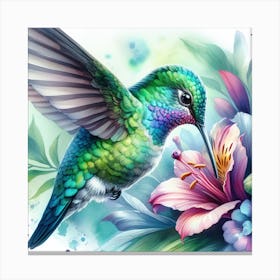 Hummingbird and Flower: A Realistic Watercolor Painting of a Beautiful Nature Scene 1 Canvas Print