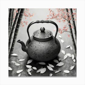 Firefly A Minimalistic Modern Rustic Beautiful Japanese Cast Iron Teapot, Illustration, A Few Sakura (1) Canvas Print