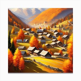 Autumn Village In The Mountains 1 Canvas Print