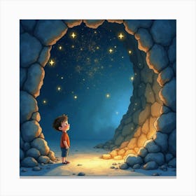 Little Boy Looking At Stars In The Cave Canvas Print