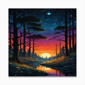 Sunset In The Forest Canvas Print