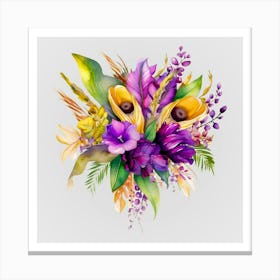 Watercolor Mardi Gras Flower Bouquets 8 Canvas Print