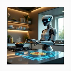 Flux Dev A Futuristic Sleek And Silver Robot With Glowing Blue 0 Canvas Print