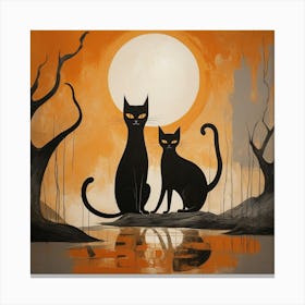 Black Cats In The Moonlight Canvas Print