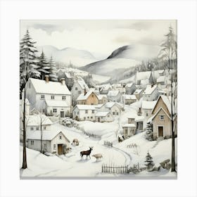 Scandia Village Scene In White Art Print 2 Canvas Print