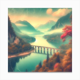 Bridge Over A River Painting Canvas Print