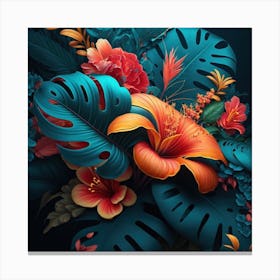 Tropical Leaves And Flowers Canvas Print