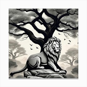 Lion Under The Tree 1 Canvas Print