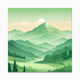 Misty mountains background in green tone 117 Canvas Print